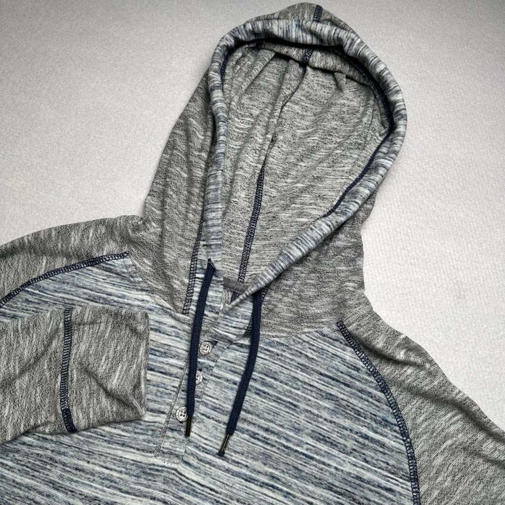 BKE Henley Hoodie Mens Large Grey Blue Space Dye B4343 Raglan Long Sleeve